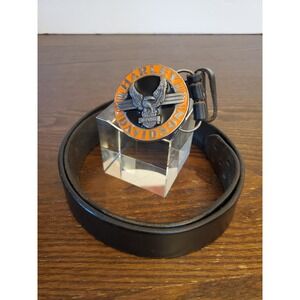 Vtg Harley Davidson 92‎ Buckle Orange Blk Enamel & 40" Belt Italian Leather USA